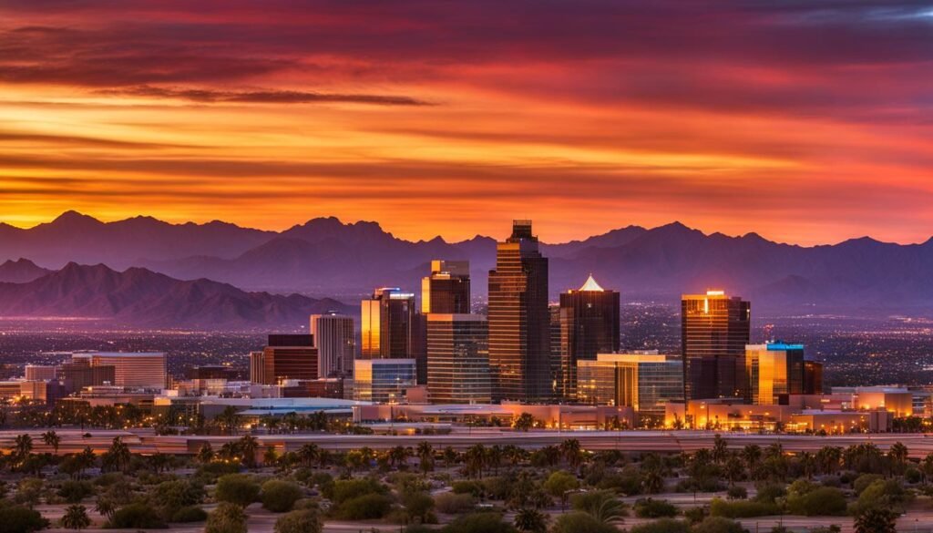 Phoenix skyline at sunset