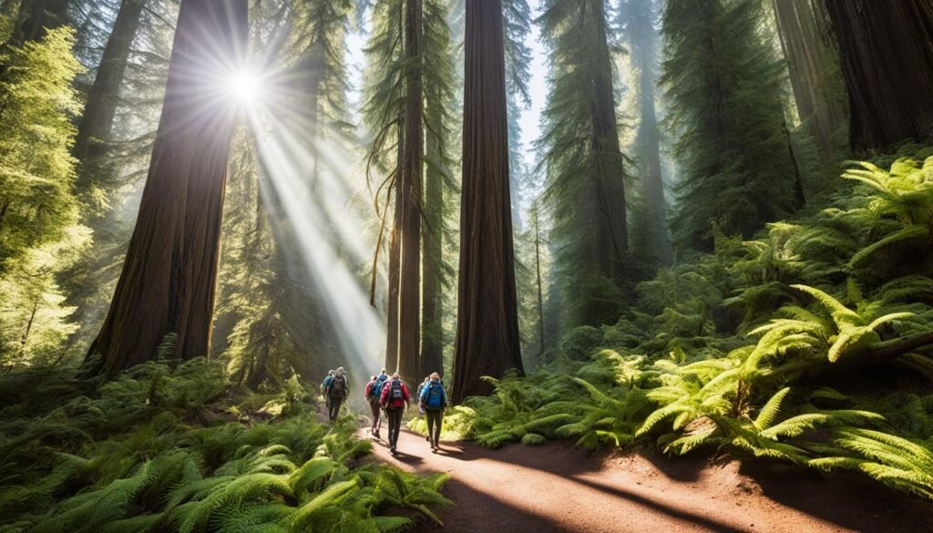 hiking in redwood forests