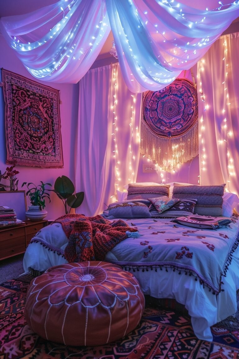 29 Boho Bedroom With Curtain Lights Ideas: Create A Magical Atmosphere ...