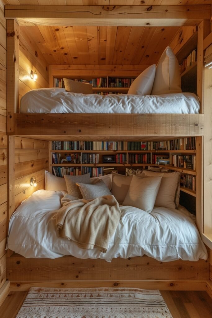 Bookshelf-Integrated Bunk Beds