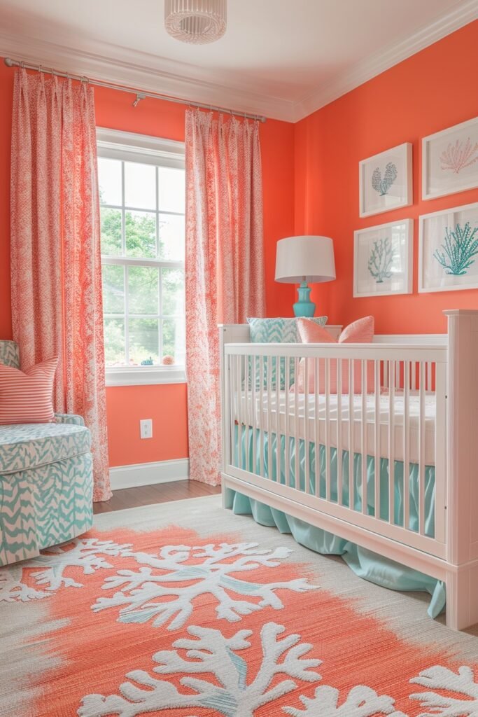 Bright Coral and Aqua Nursery