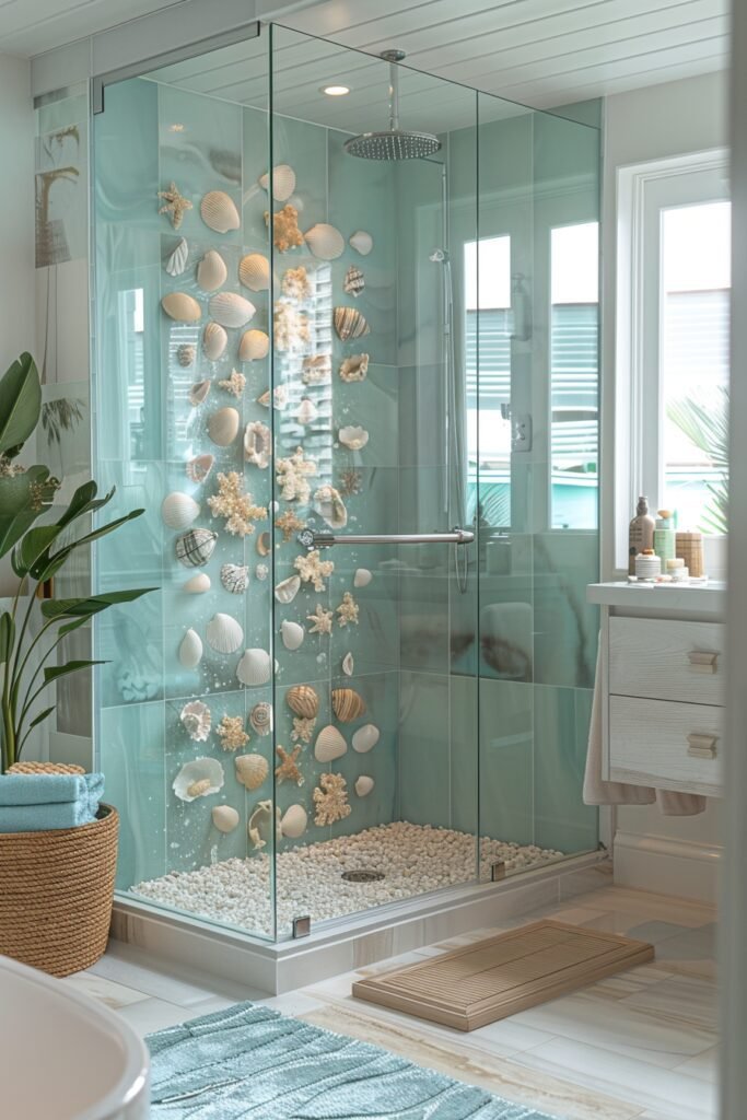 Seashell Embedded Shower Tiles