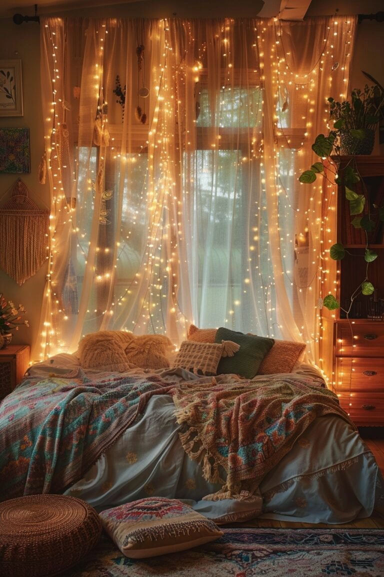 29 Boho Bedroom With Curtain Lights Ideas: Create A Magical Atmosphere ...