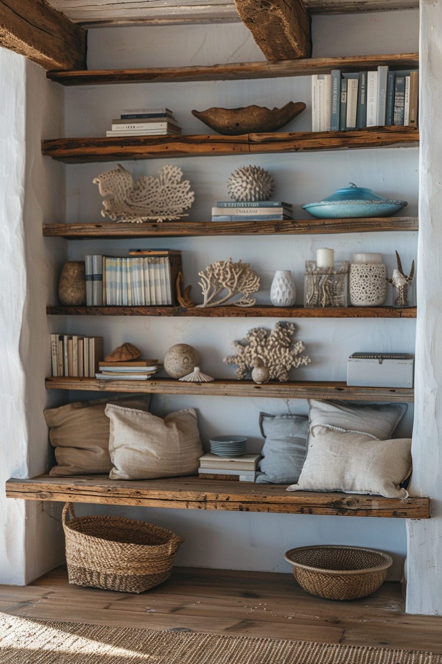 29 Coastal Wall Decor Ideas To Bring The Beach Home - Learn California - Coastal Wood Wall Shelves For Living Room