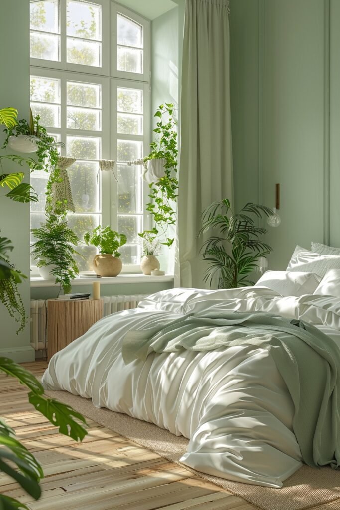 Bright Sage Green Farmhouse Bedroom