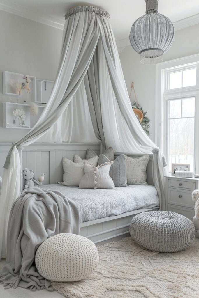 Chic Grey Harmony Girls Bed with Canopy