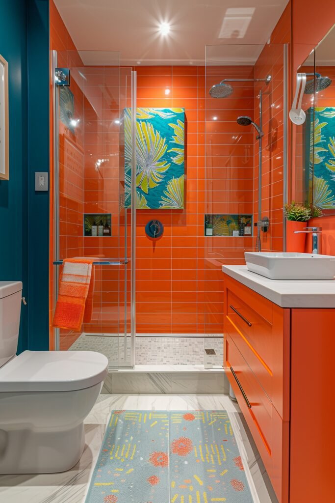 Color-Blocked Small Bathroom Interiors