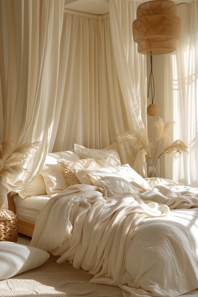 Creamy Serenity Canopy Bed