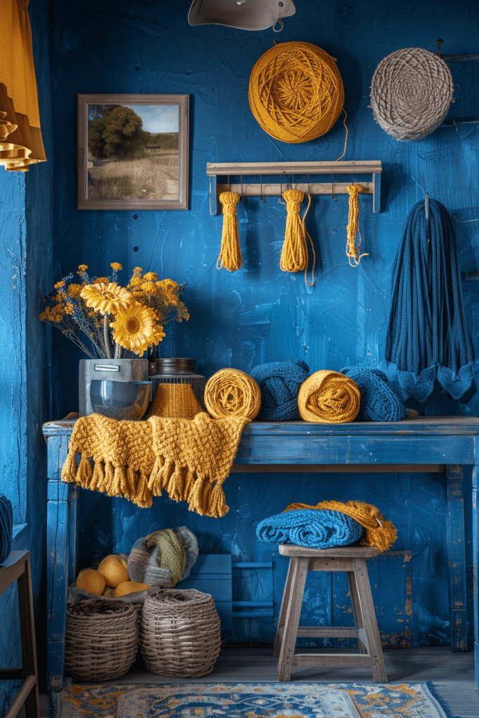 Deep Blue Delight and Golden Yarn