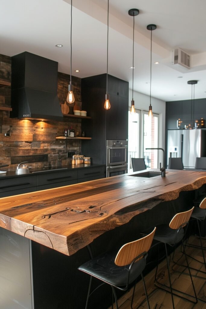 Dramatic Black and Timber Kitchens