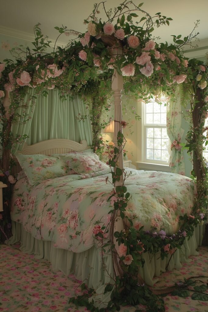 Floral Paradise Girls Bed with Canopy