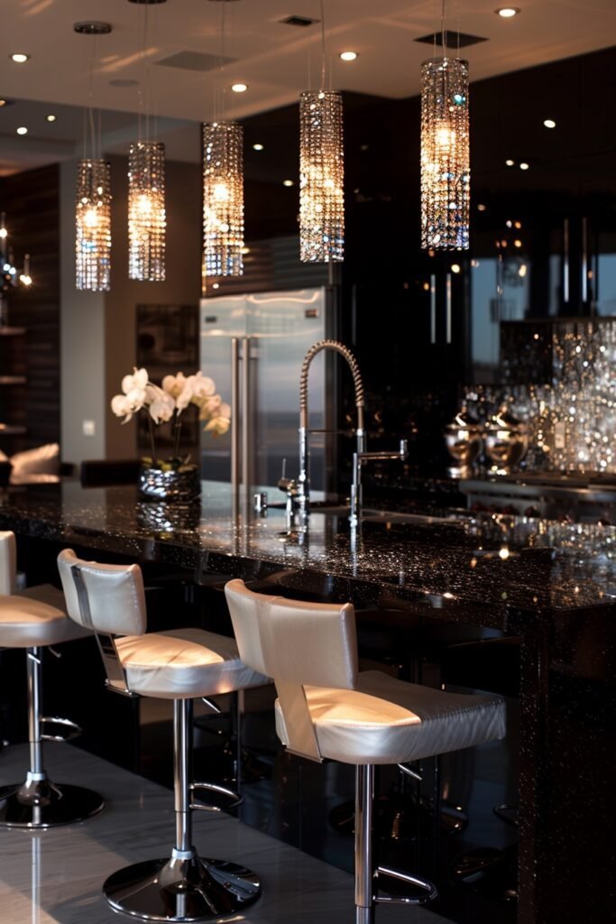 Glamorous Contemporary Kitchens with Mirror Accents