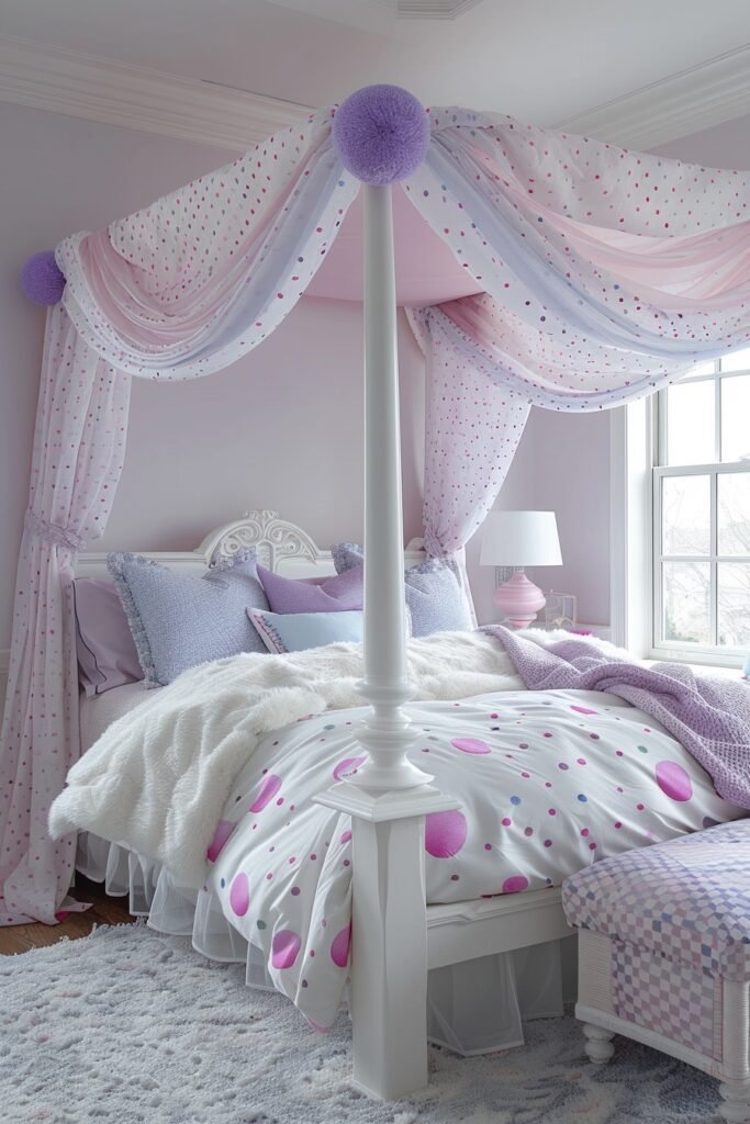 Joyful Dots Girls Bed with Canopy