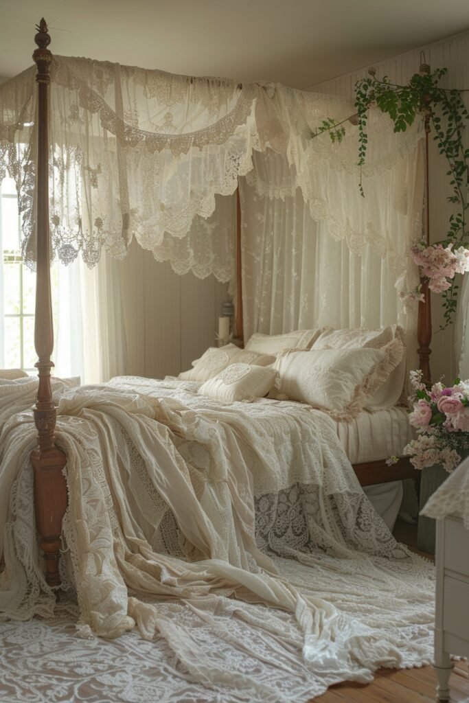 Lace-Adorned Romance Canopy Bed