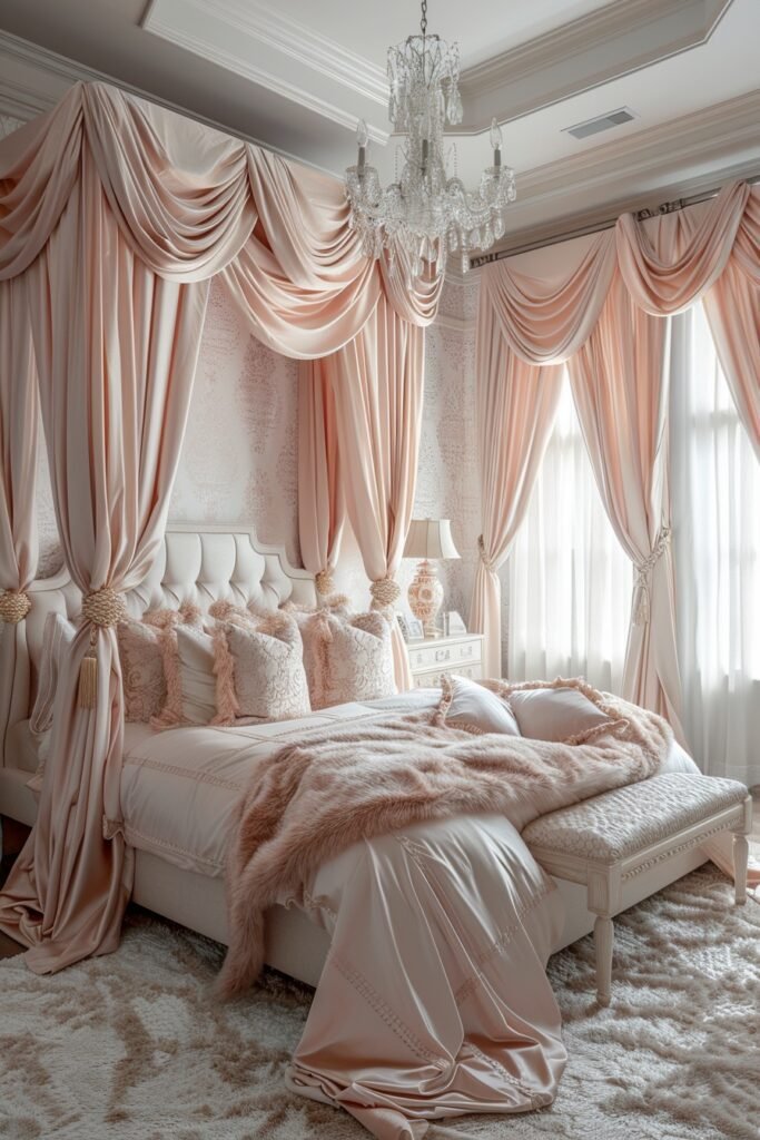 Luxury Satin-Draped Canopy Bed