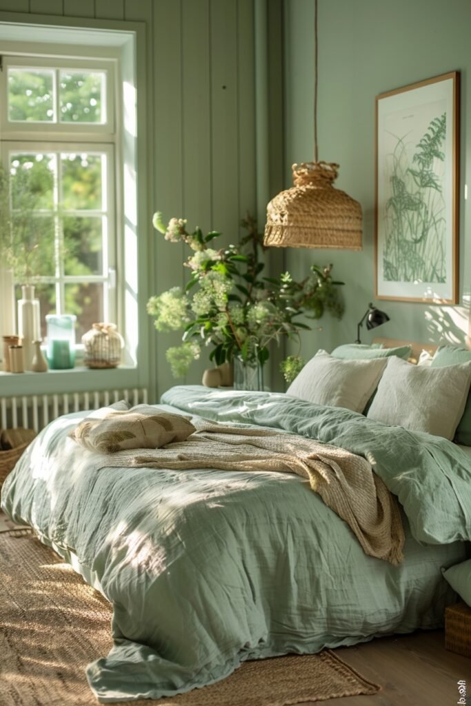 Nature-Infused Sage Green Farmhouse Bedroom