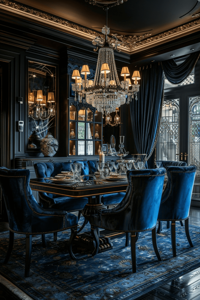 Opulent Dark Velvet Dining Area