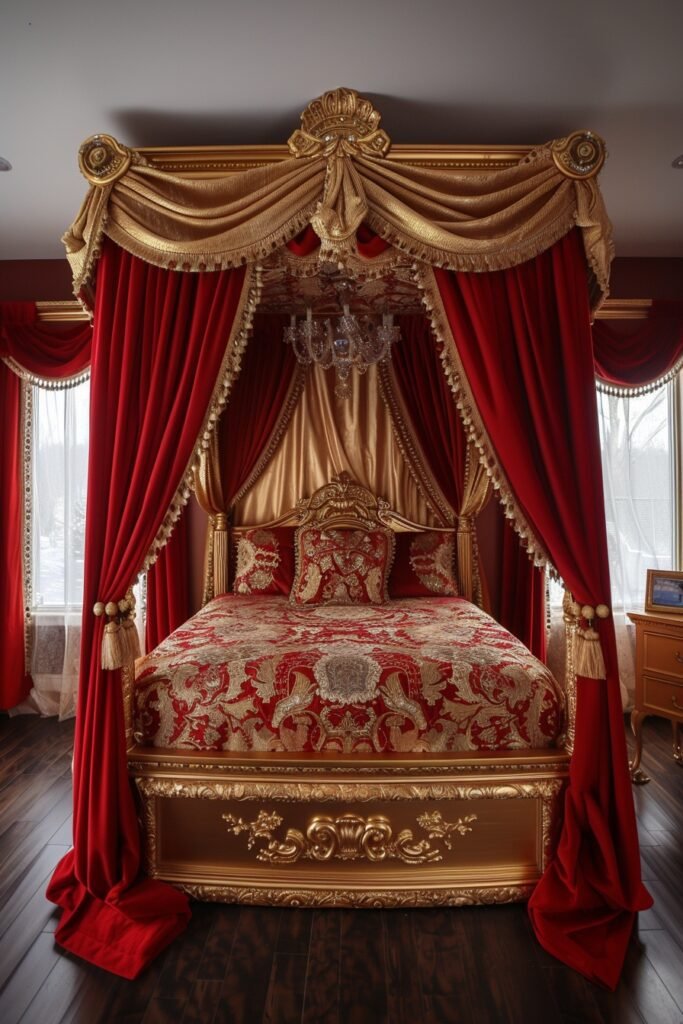 Opulent Gold Accent Girls Bed with Canopy