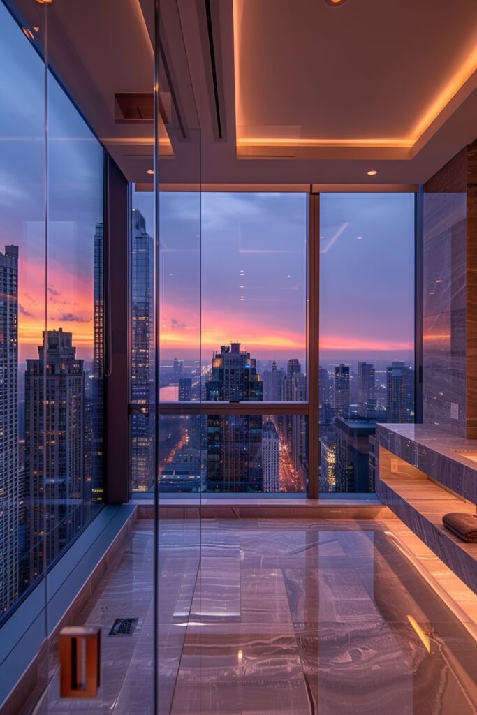 Panoramic Urban View Bathroom