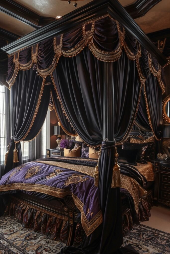 Regal Gold-Trimmed Canopy Bed