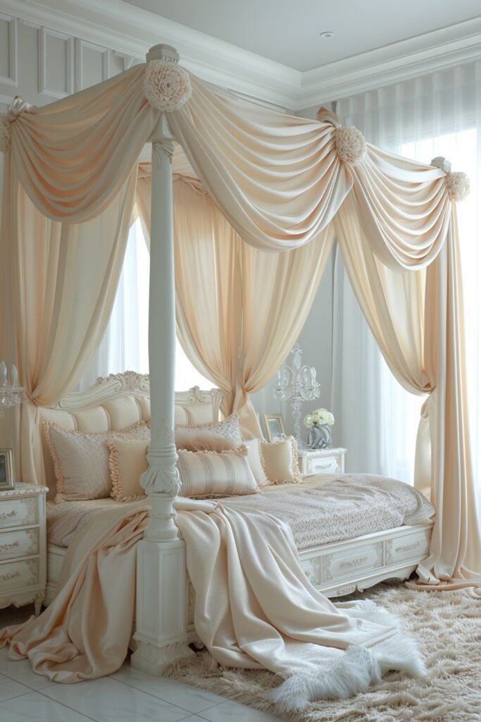 Satin Elegance Girls Bed with Canopy