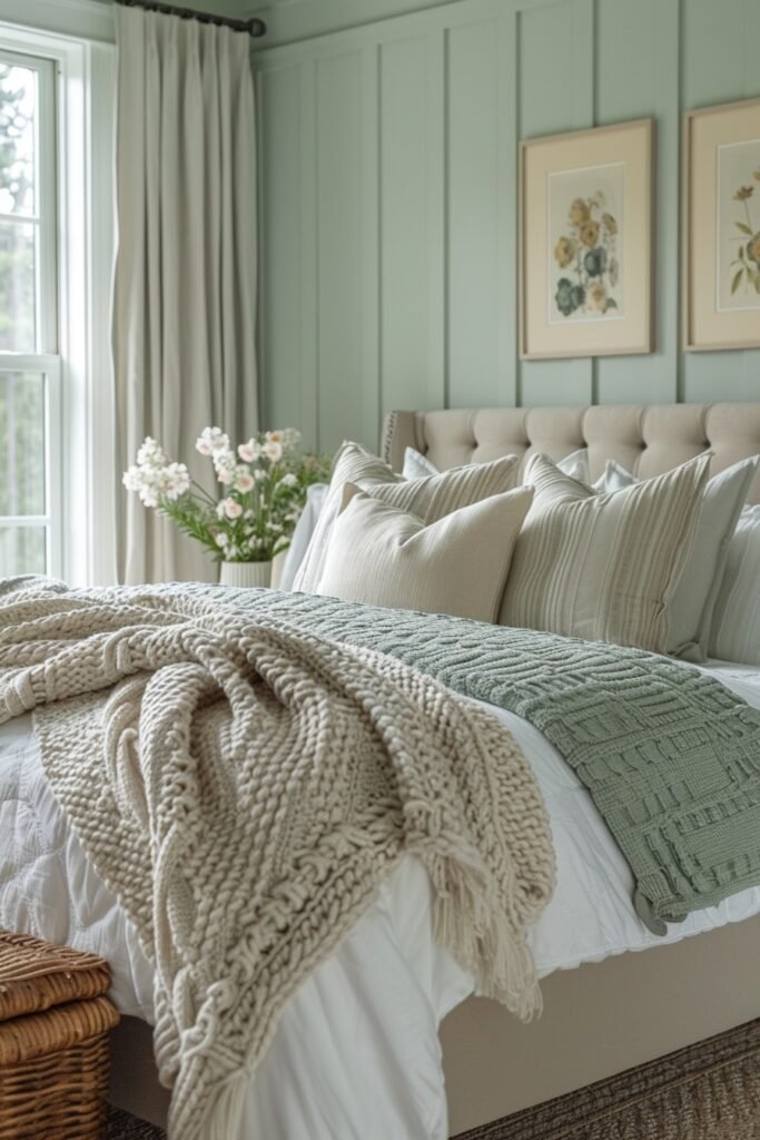 Serene Sage Green Farmhouse Bedroom