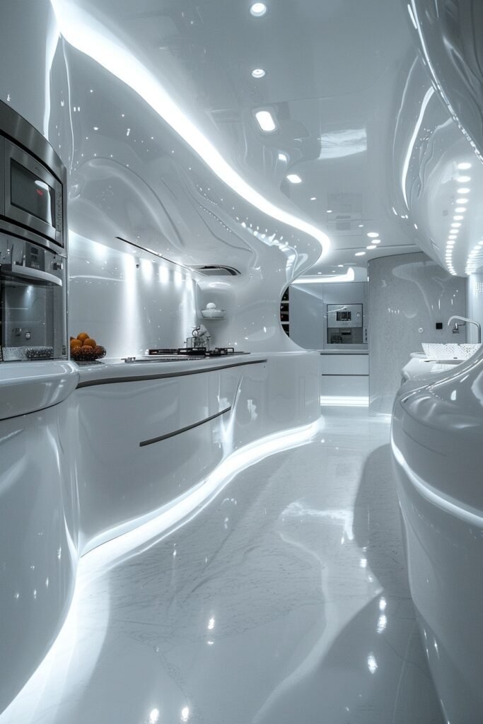 Sleek Futuristic Kitchen with Curved Lines