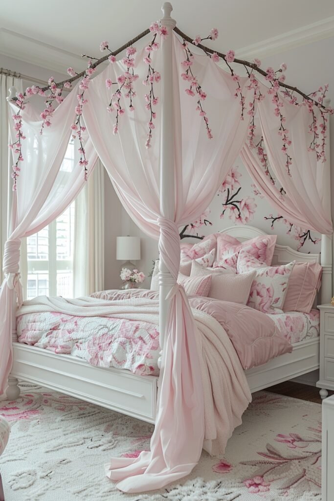 Springtime Blossom Girls Bed with Canopy