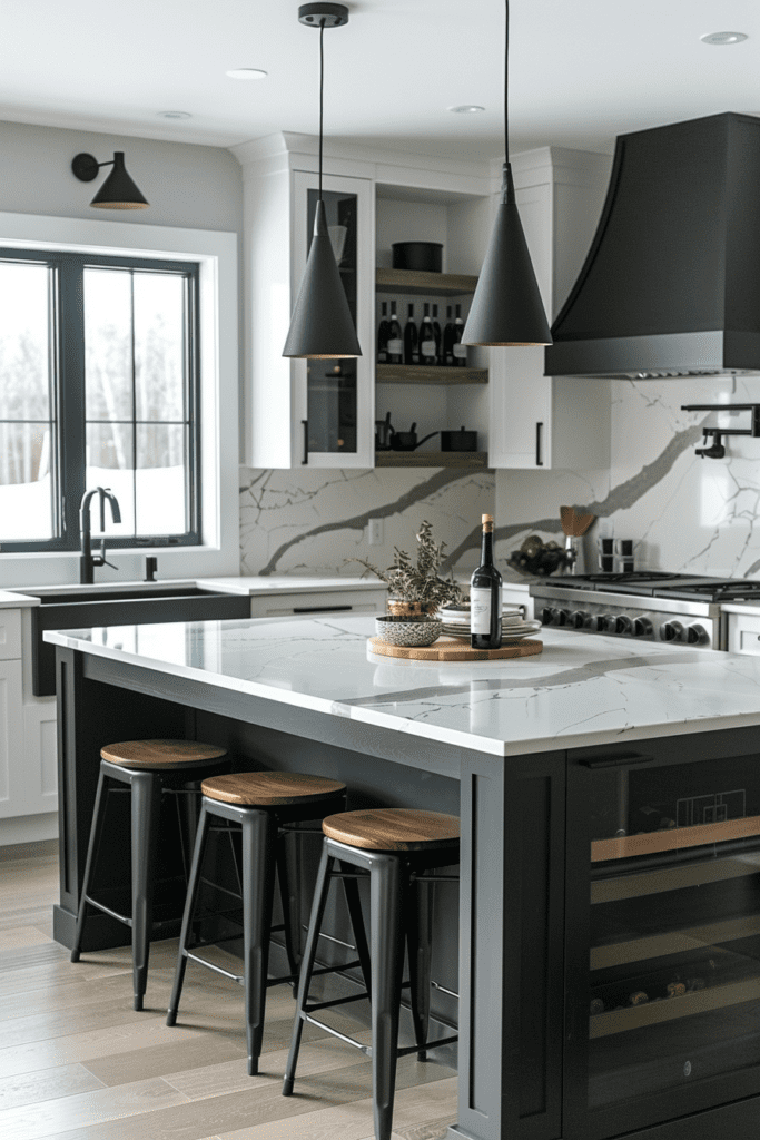 Striking Black Island Kitchen Designs