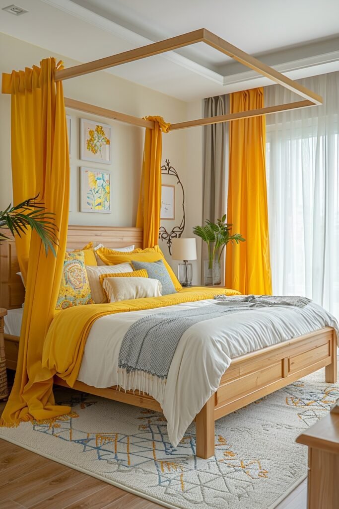 Sunny Yellow Delight Canopy Bed