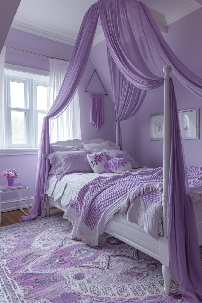 Tranquil Lavender Girls Bed with Canopy