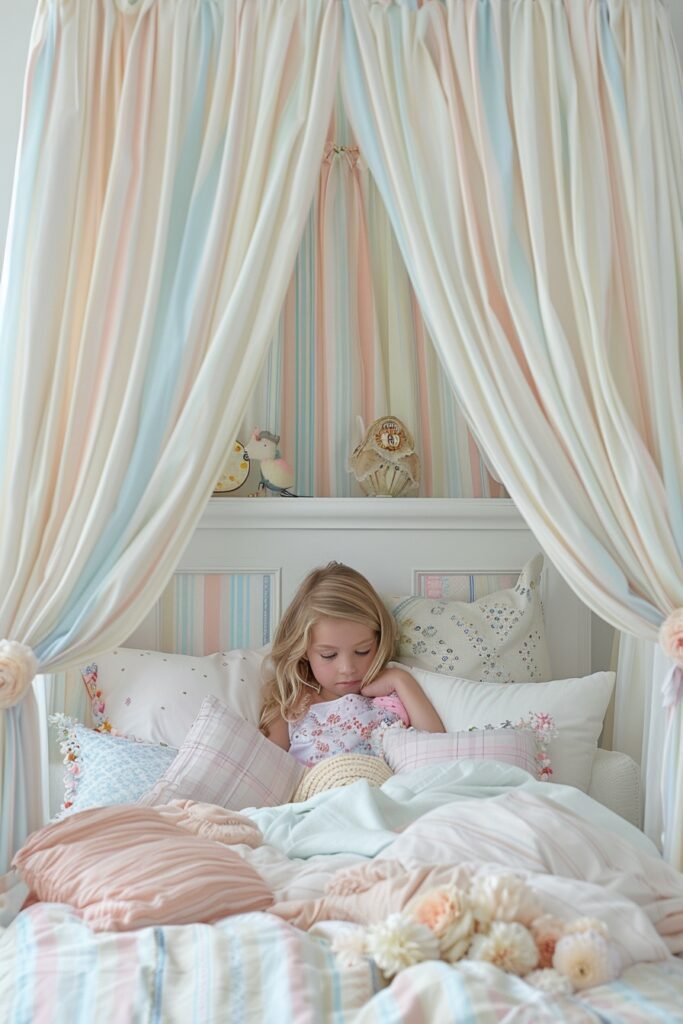 Tranquil Pastels Girls Bed with Canopy