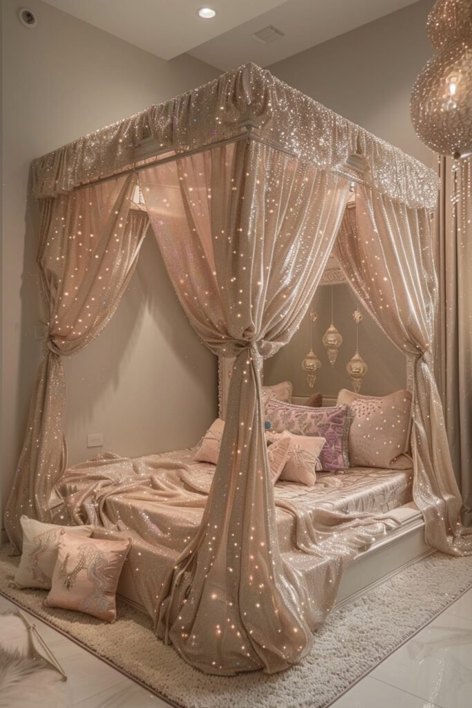 Twinkling Fairy Lights Girls Bed with Canopy