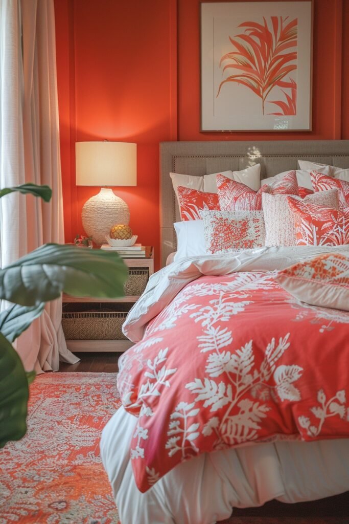 Vibrant Coral Boho Bedroom