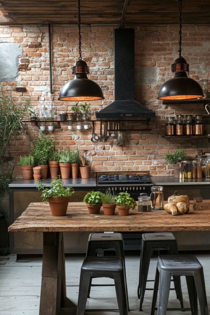 Brick Accent Rustic Kitchen