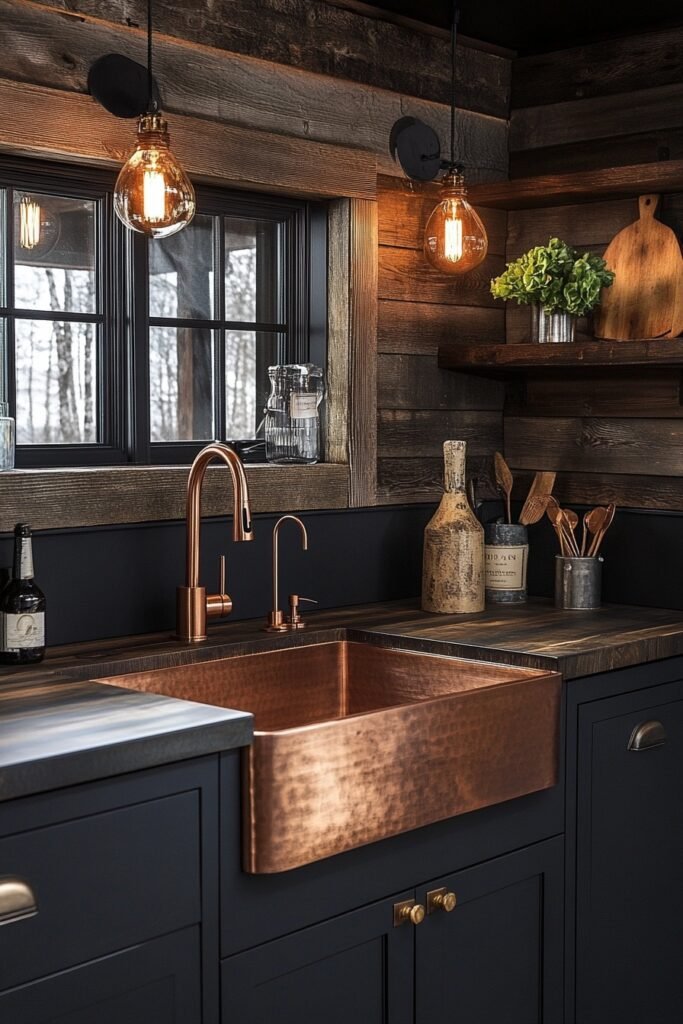 Copper Fixtures in Cabin Kitchens