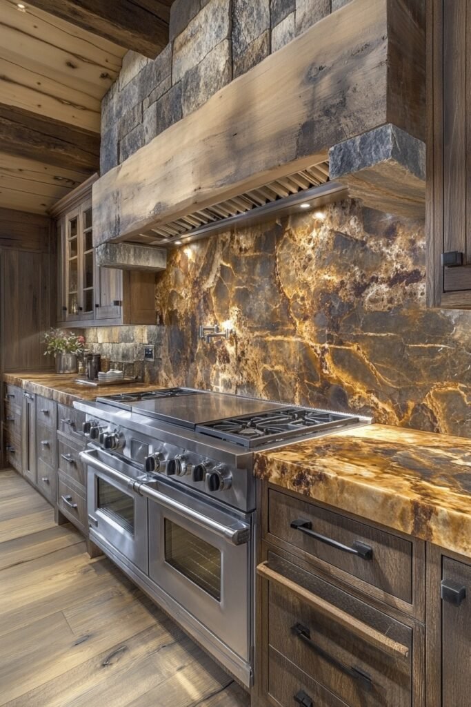 Marble Accents in Cabin Kitchens