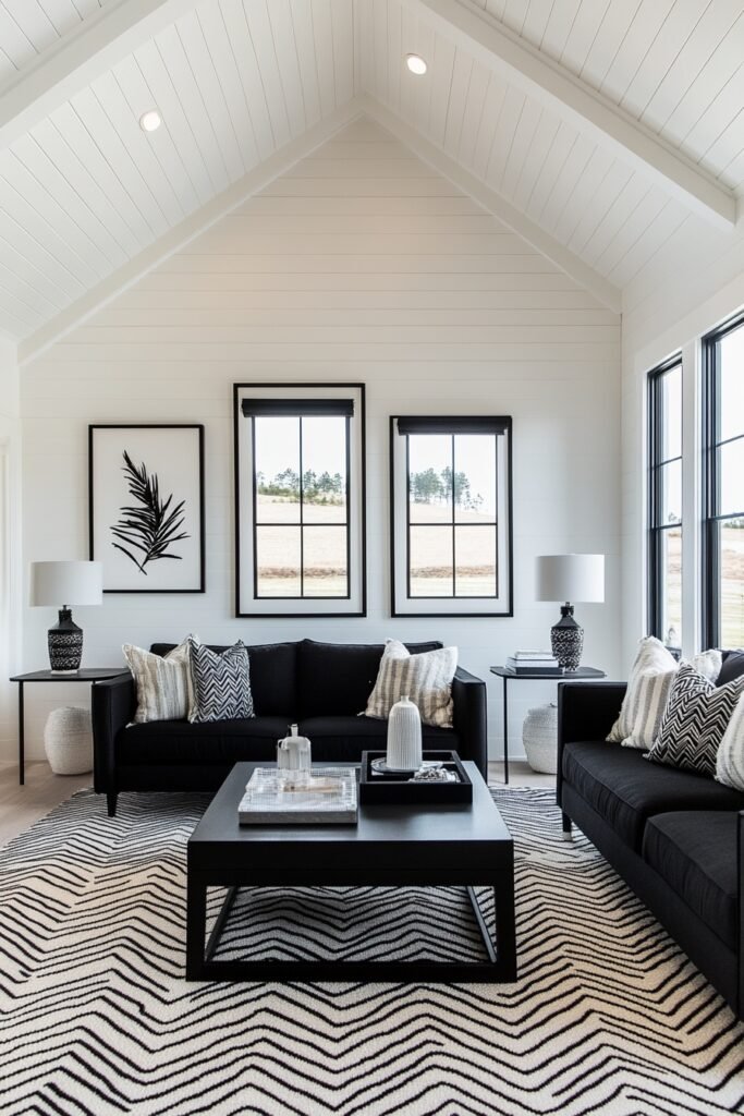 Classic Contrast Barndominium Living Room