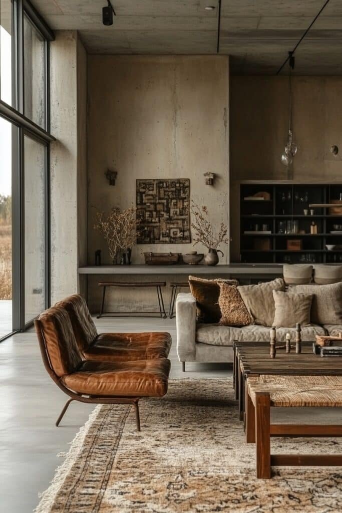 Concrete Aesthetic Barndominium Living Room