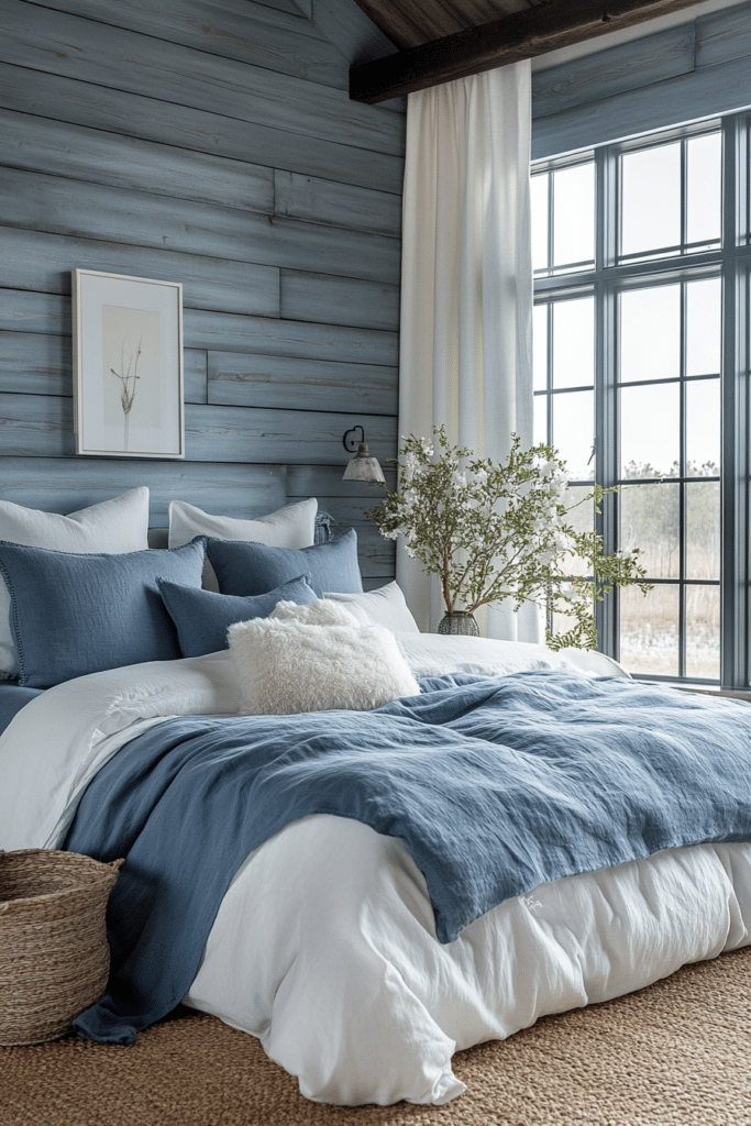 Cool Serenity Barndominium Master Bed