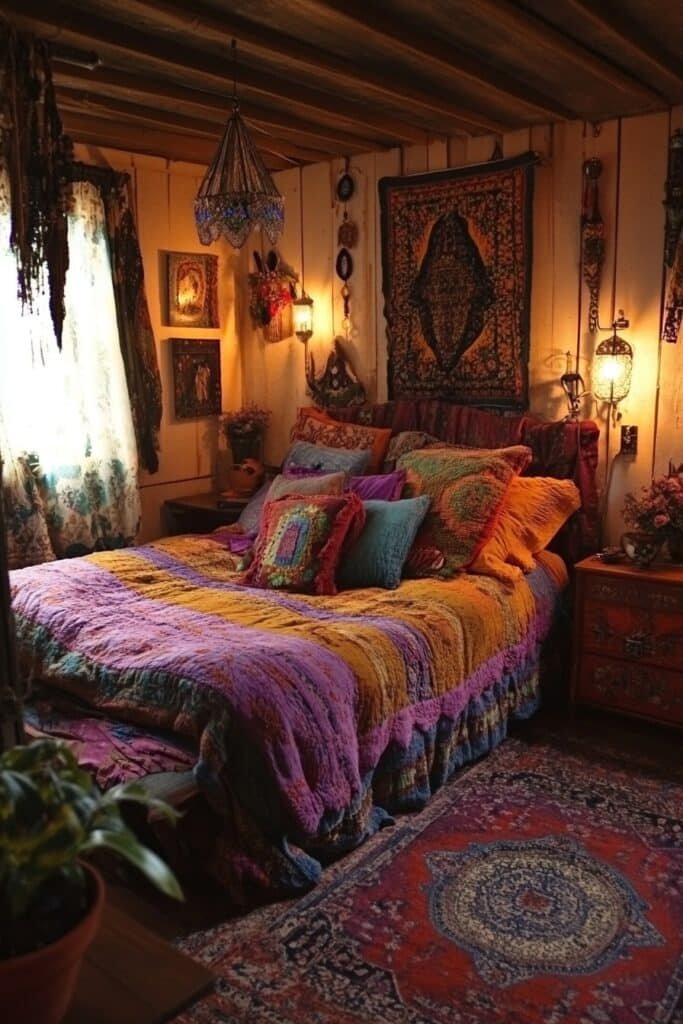 Eclectic Boho Barndominium Master Bed