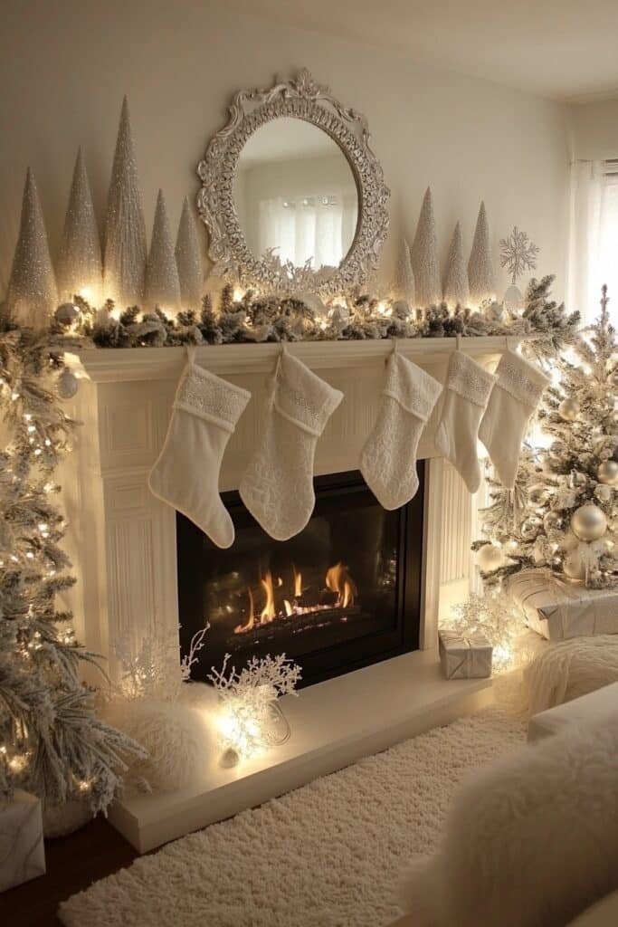 Elegant White Holiday Mantel