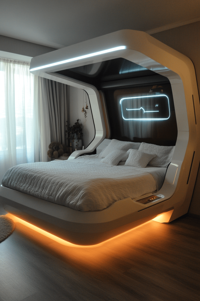 Futuristic Elegance Barndominium Master Bed