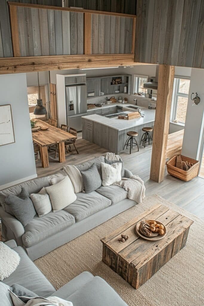 Gray Serenity Barndominium Living Room