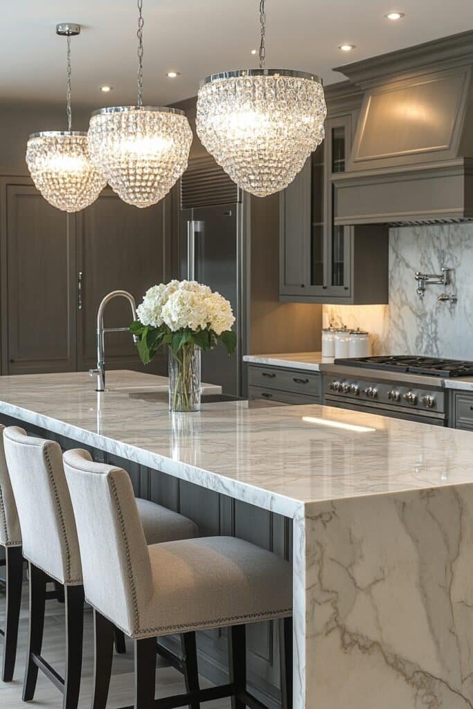 Luxe Marble Barndominium Kitchen