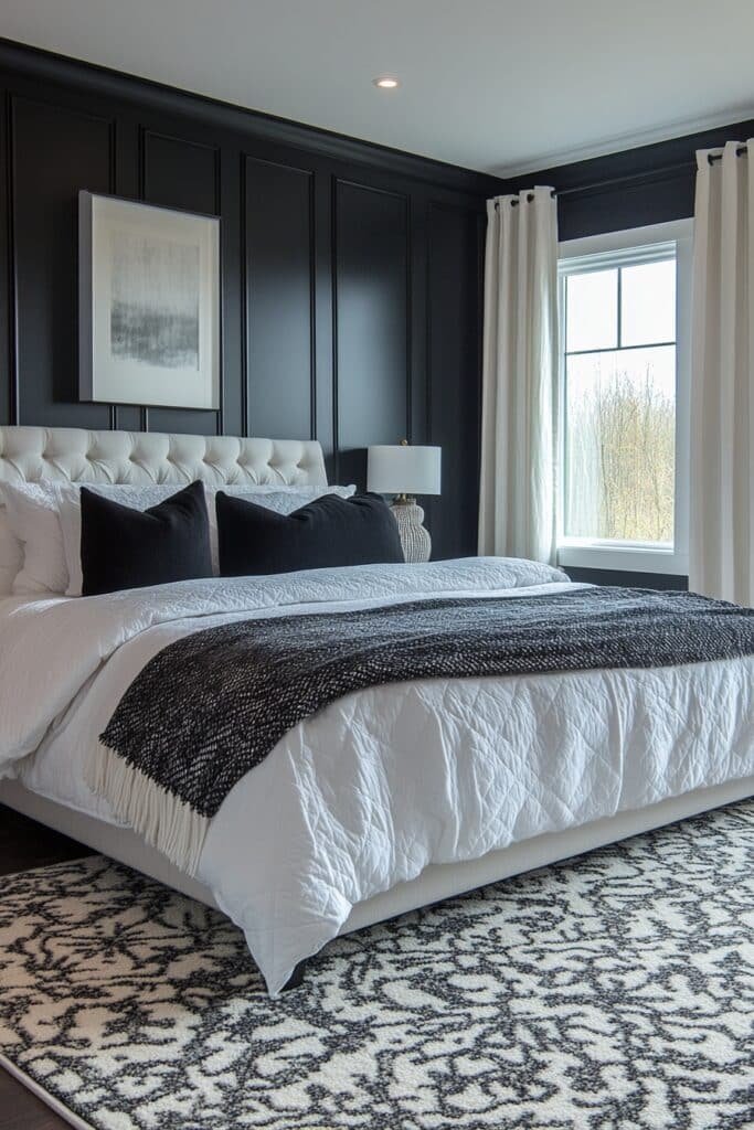 Monochromatic Bliss Barndominium Master Bed