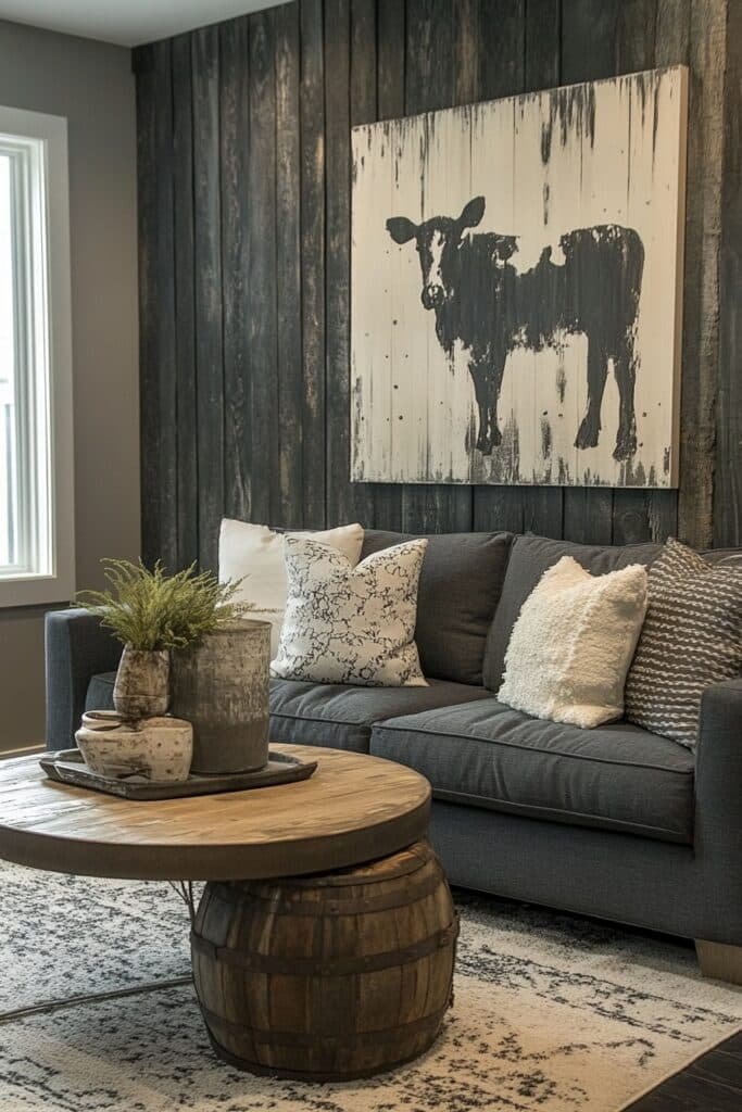 Monochromatic Harmony Barndominium Living Room