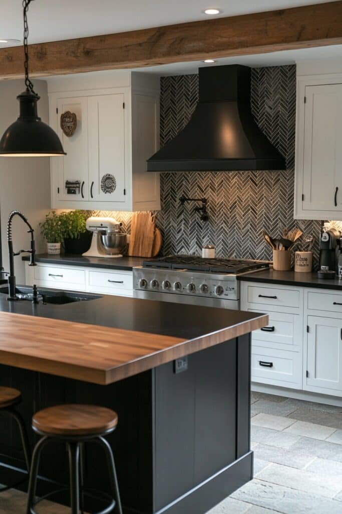 Monochrome Harmony Barndominium Kitchen