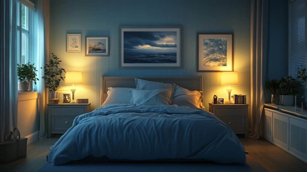 Moody blue bedroom