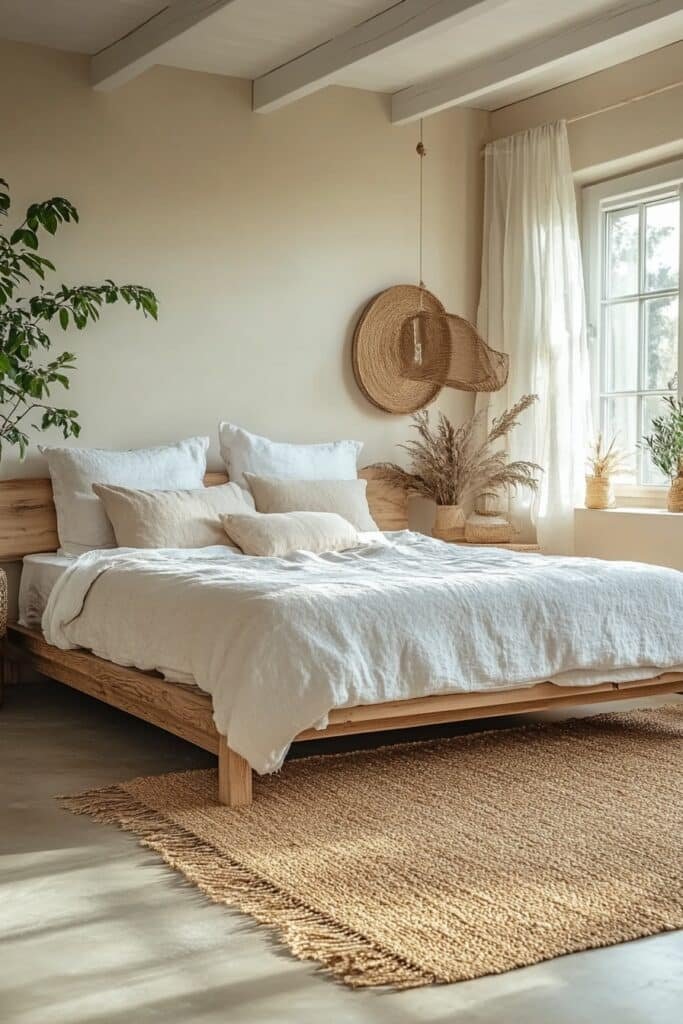 Natural Minimalism Barndominium Master Bed